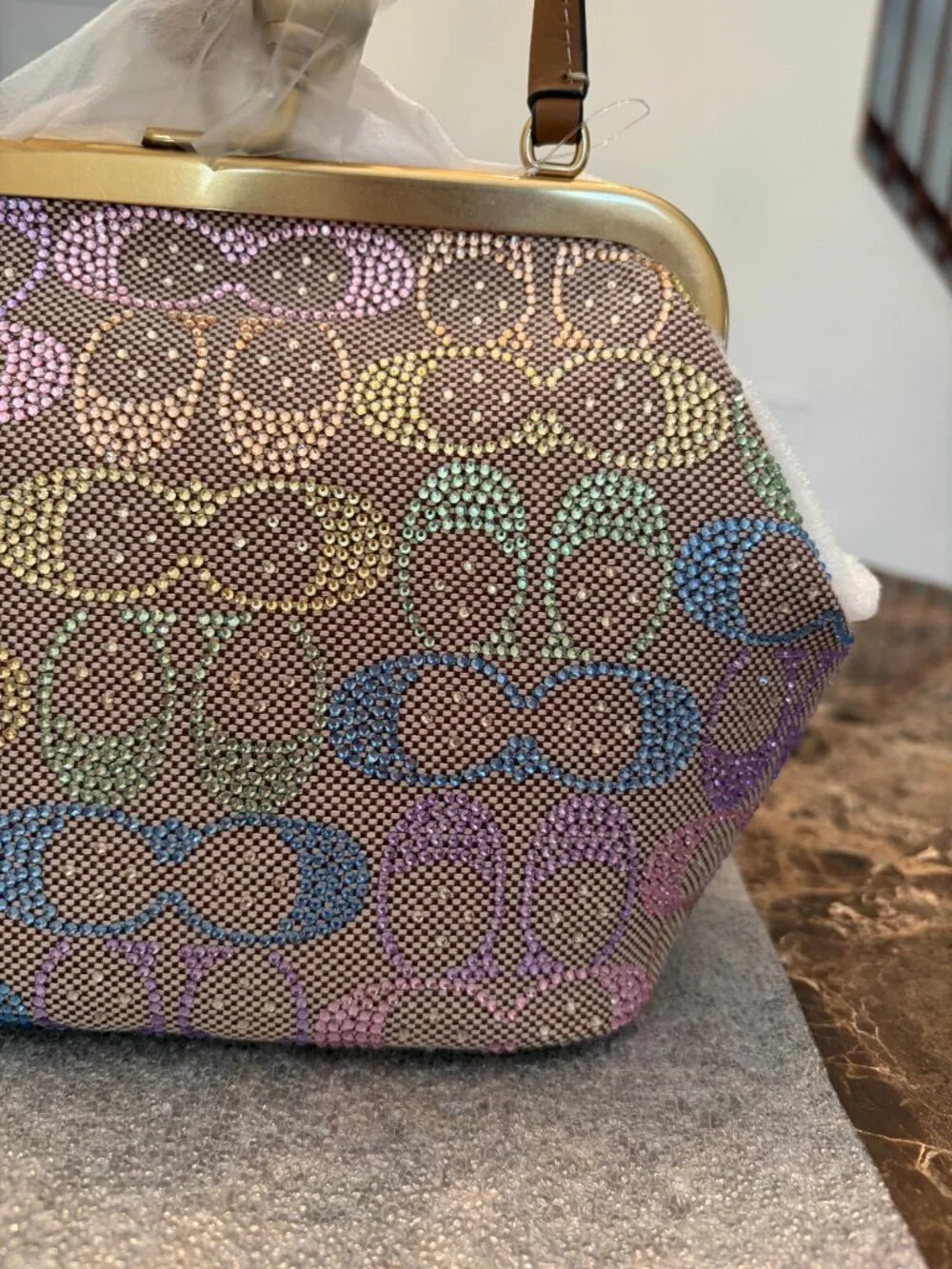 Coach Kisslock Frame Bag 16 In Crystal Signature Jacquard (Rainbow/Candy Multi) - Picture 5 of 16